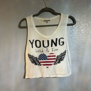 Women’s white black red blue sleeveless graphic crop top size XS